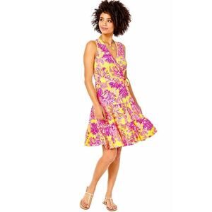 Lilly Pulitzer Folly Floral Wrap Dress Yellow Pink Size Small